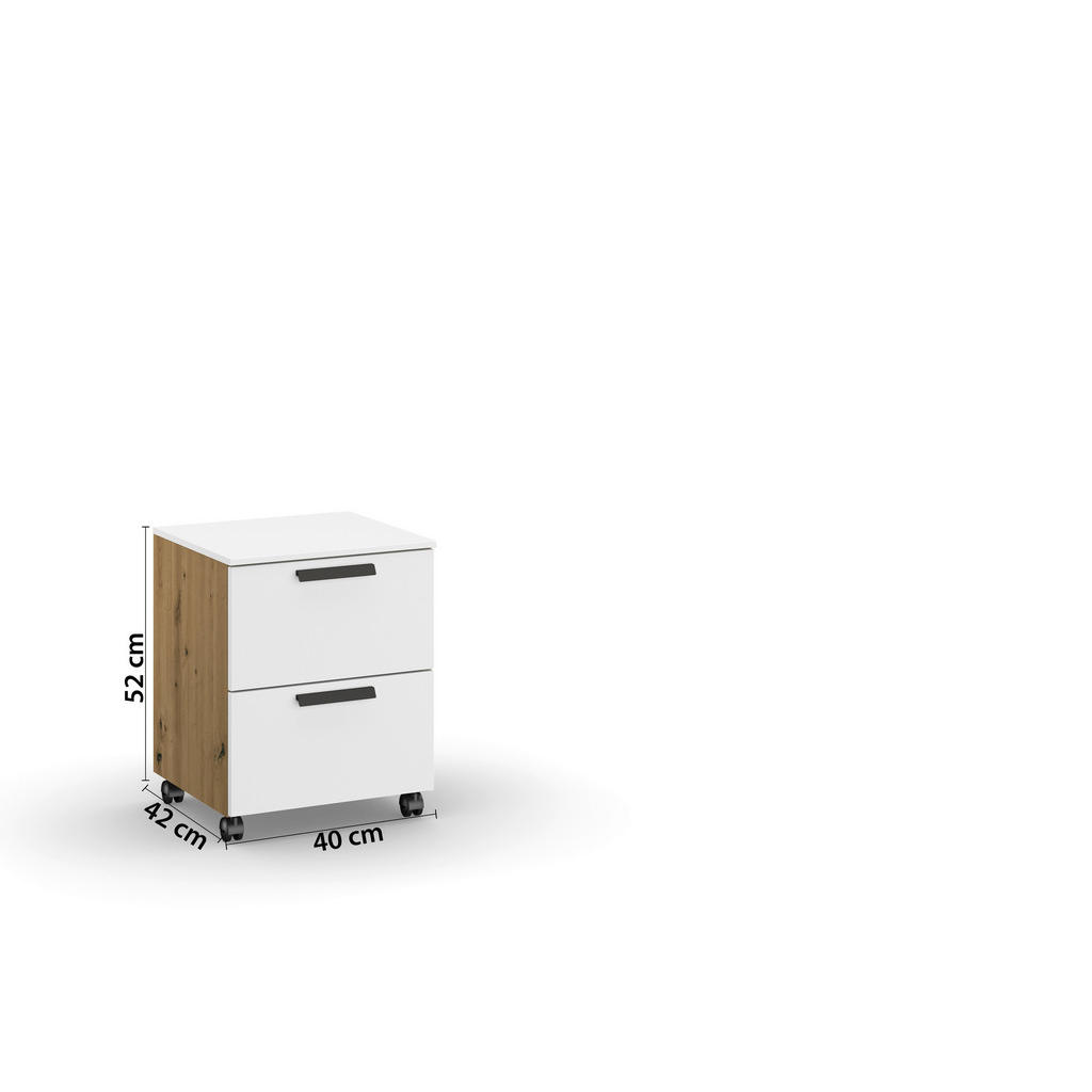 Thumbnail - Xora Rollcontainer, Weiß, Eiche Artisan, Metall, 2 Schubladen, 40x52x42 cm, Blauer Engel, Goldenes M, Made in Germany, B...