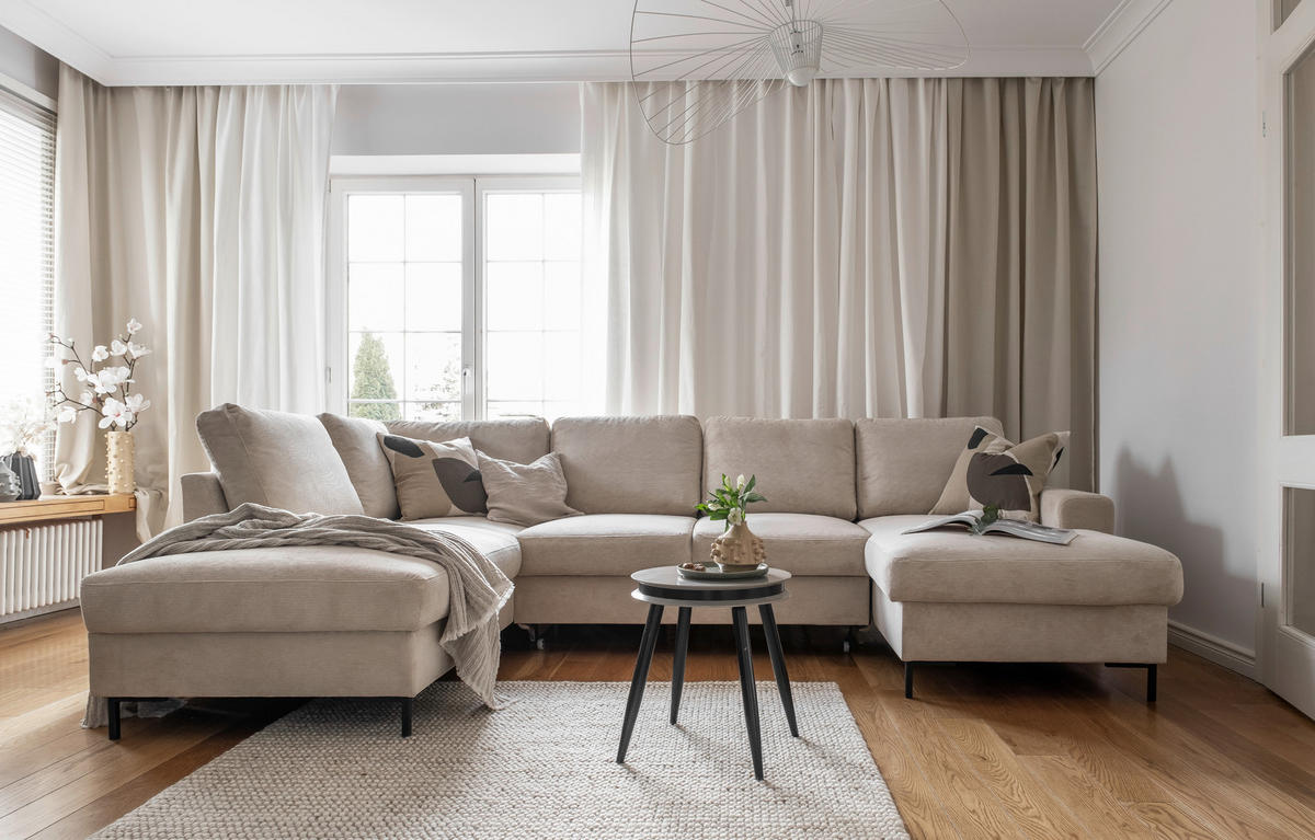 WOHNLANDSCHAFT Beige Cord  - Beige/Schwarz, Design, Textil/Metall (197/303/148cm) - MID.YOU