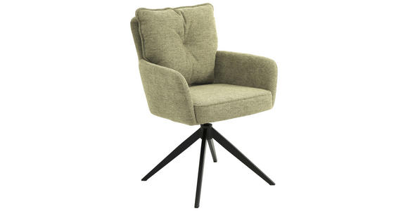 ARMLEHNSTUHL  Sitzfläche 360° drehbar, automatische Rückholfunktion Leinenoptik  - Schwarz/Grün, Design, Holz/Textil (61/90/67cm) - Novel