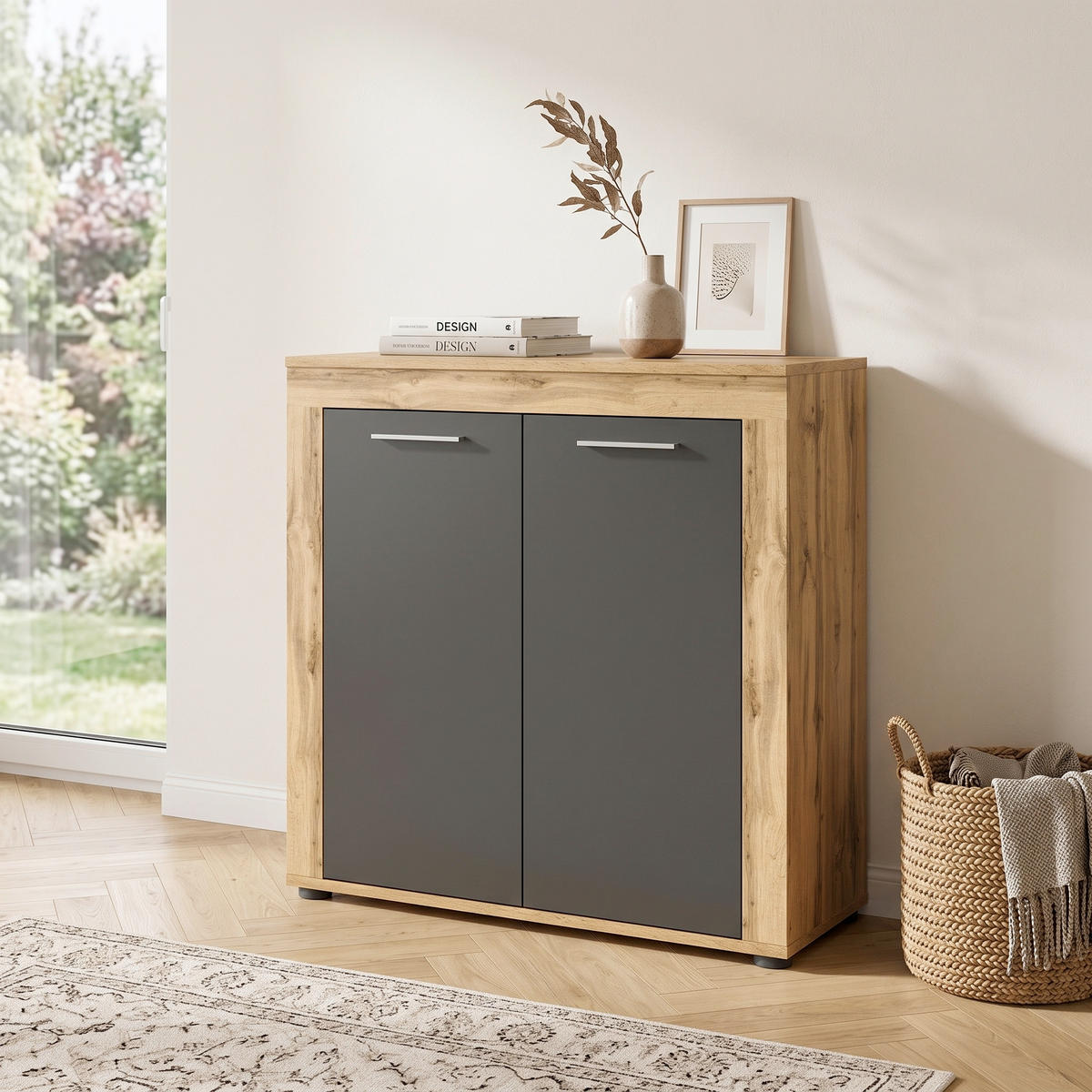 HIGHBOARD Jam 80/88/35 cm  - Silberfarben/Eiche Wotan, Design, Holzwerkstoff/Kunststoff (80/88/35cm) - MID.YOU