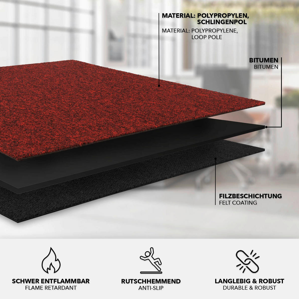 TEPPICHFLIESE - Rot, Basics, Textil (50/50cm) - Esposa