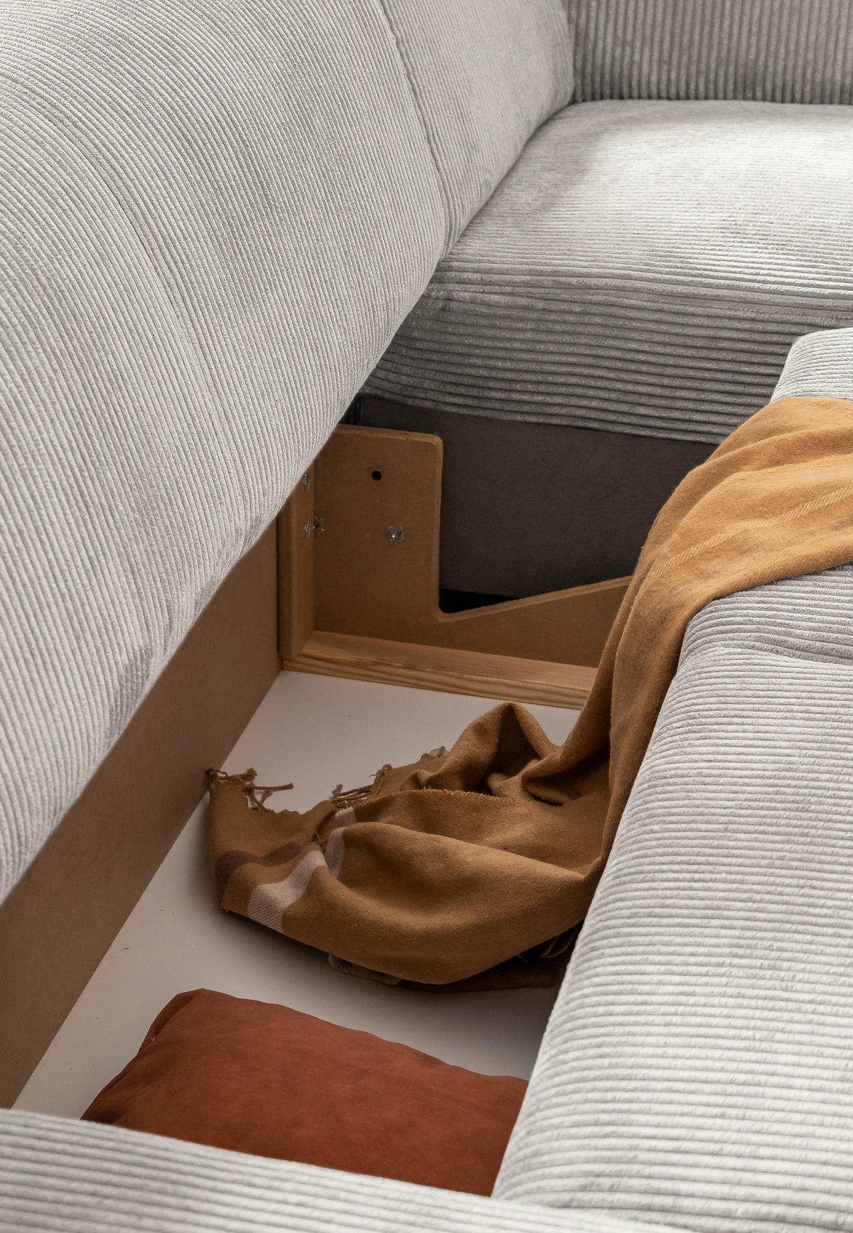 ECKSOFA in Cord Beige  - Beige/Schwarz, Textil/Metall (260/165cm) - MID.YOU