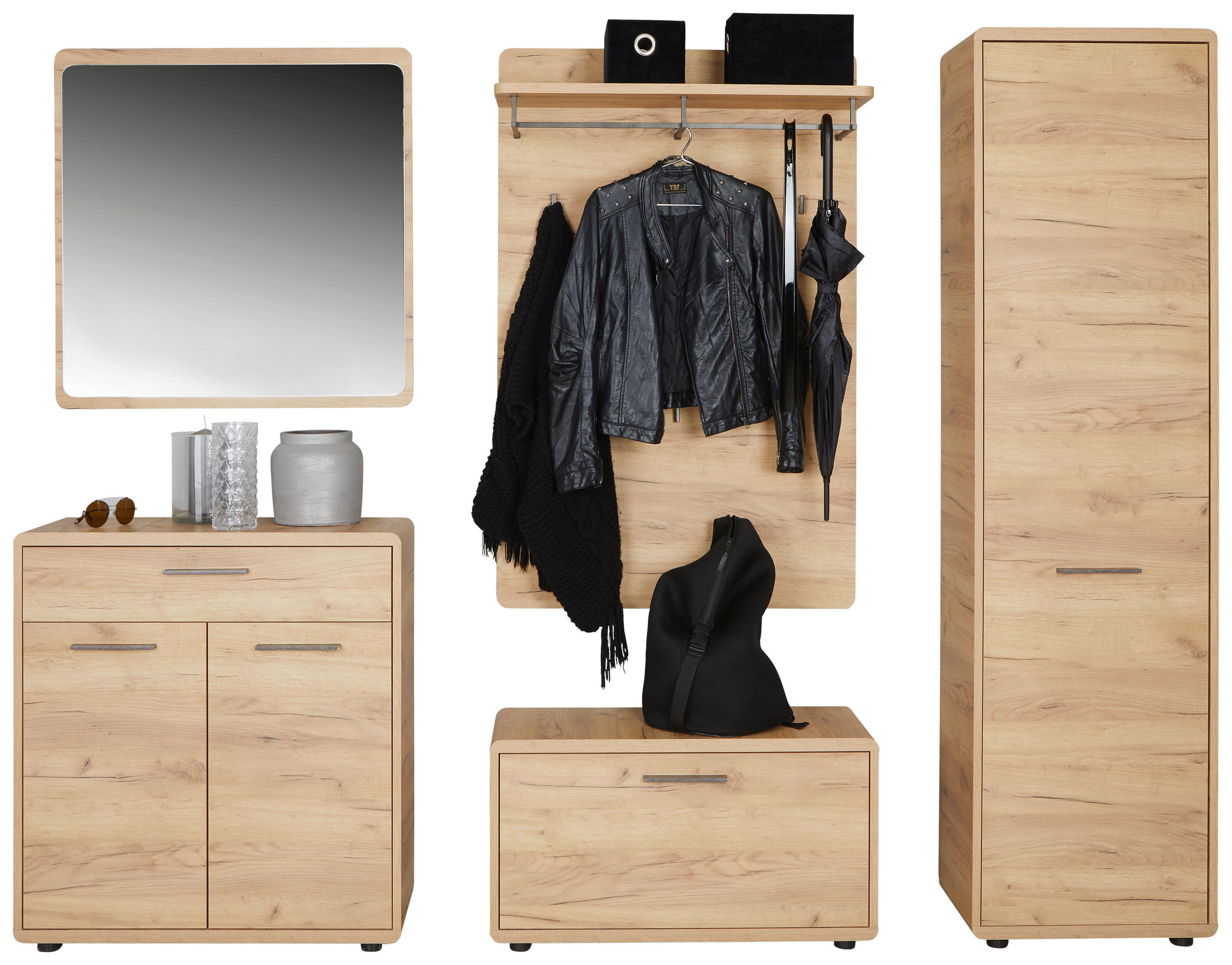 KOMODA, barve hrasta  - črna/barve hrasta, Konvencionalno, umetna masa/leseni material (84/90/32cm) - Carryhome