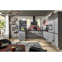 ECKKÜCHE  in Anthrazit, Rot  - Anthrazit/Rot, Basics, Holzwerkstoff/Metall (155/340/305cm) - Welnova