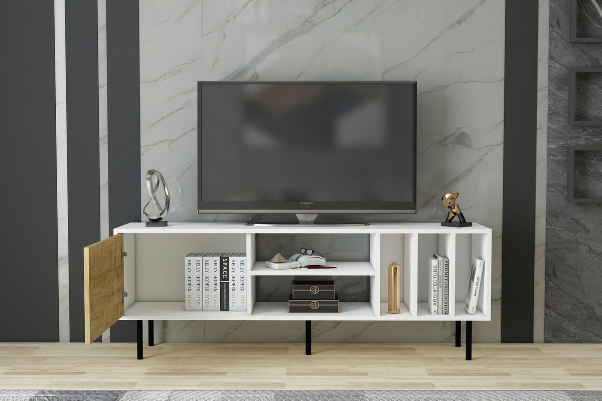 TV-BÄNK 160/57/35 cm  - vit/svart, Design, metall/trämaterial (160/57/35cm) - Livetastic