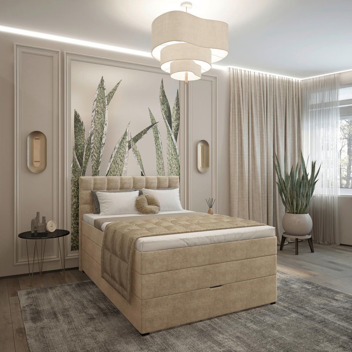 BOXSPRINGBETT 120/200 cm,  in Beige, Matratze, Bettkasten, Topper, H3 = fest  - Beige/Schwarz, KONVENTIONELL, Kunststoff/Textil (120/200cm) - Boxxx