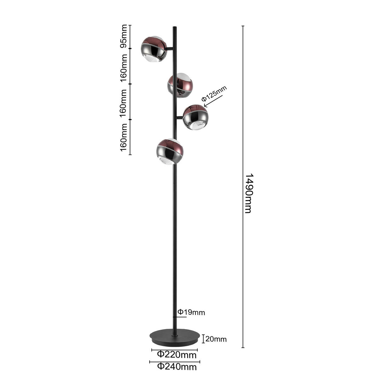 LED-STEHLEUCHTE Easy 32/149 cm   - Schwarz/Kupferfarben, Design, Glas/Kunststoff (32/149cm) - Dieter Knoll