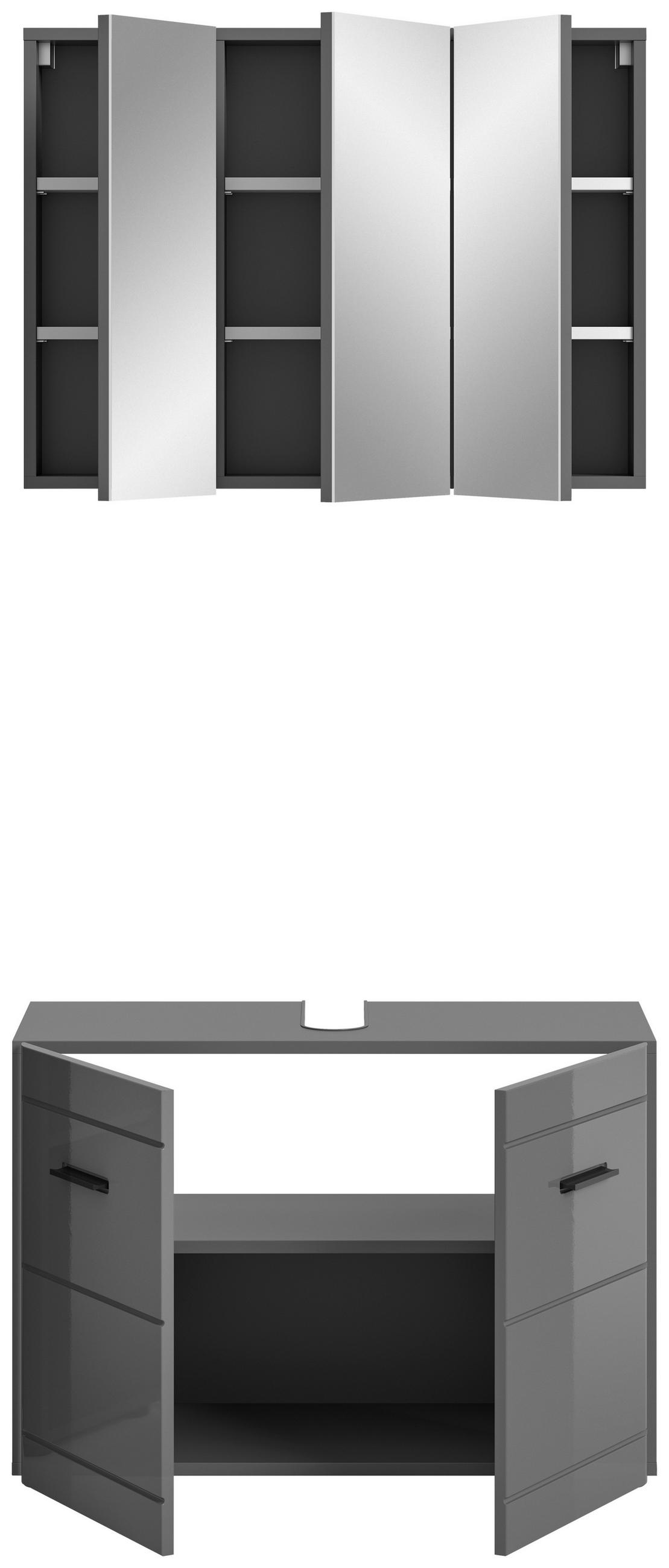BADEZIMMER 2-teilig  in 80 cm  - Grau Hochglanz/Schwarz, MODERN, Holzwerkstoff (80cm) - MID.YOU