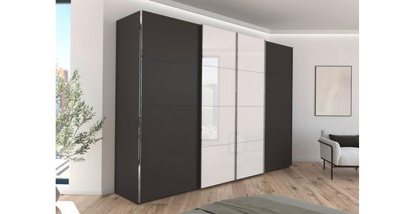 SCHWEBETÜRENSCHRANK 316/235/68 cm 4-türig Graphitfarben, Weiß  - Chromfarben/Graphitfarben, KONVENTIONELL, Glas/Holzwerkstoff (316/235/68cm) - Novel