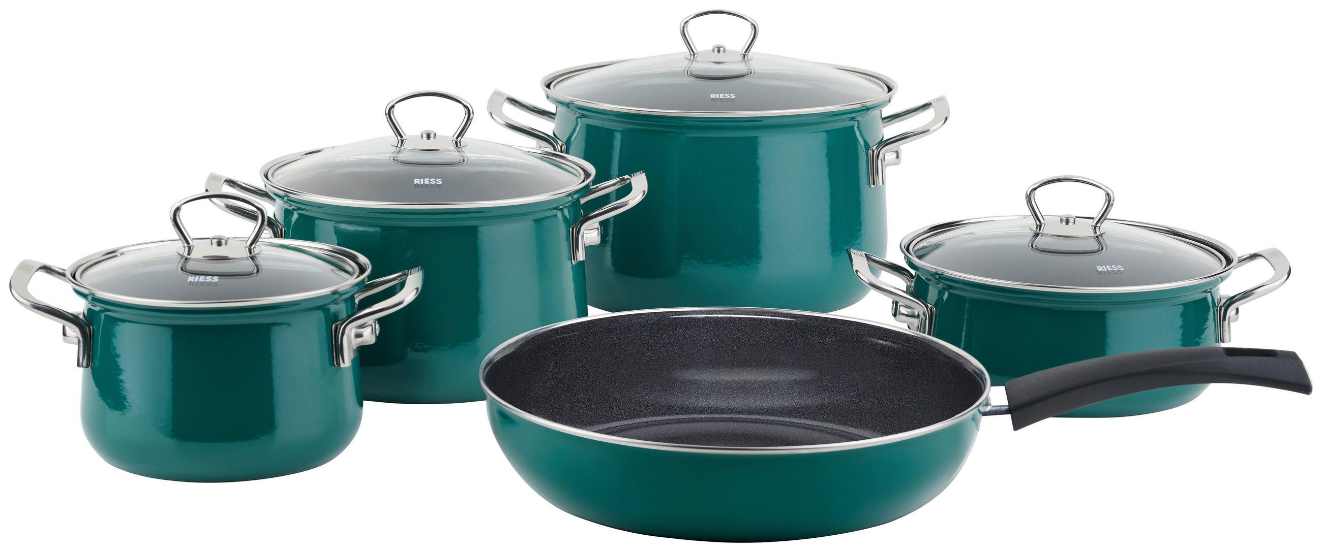 KOCHTOPFSET Teal 5-teilig  - Klar/Petrol, Basics, Glas/Metall (50/30/40cm) - Riess