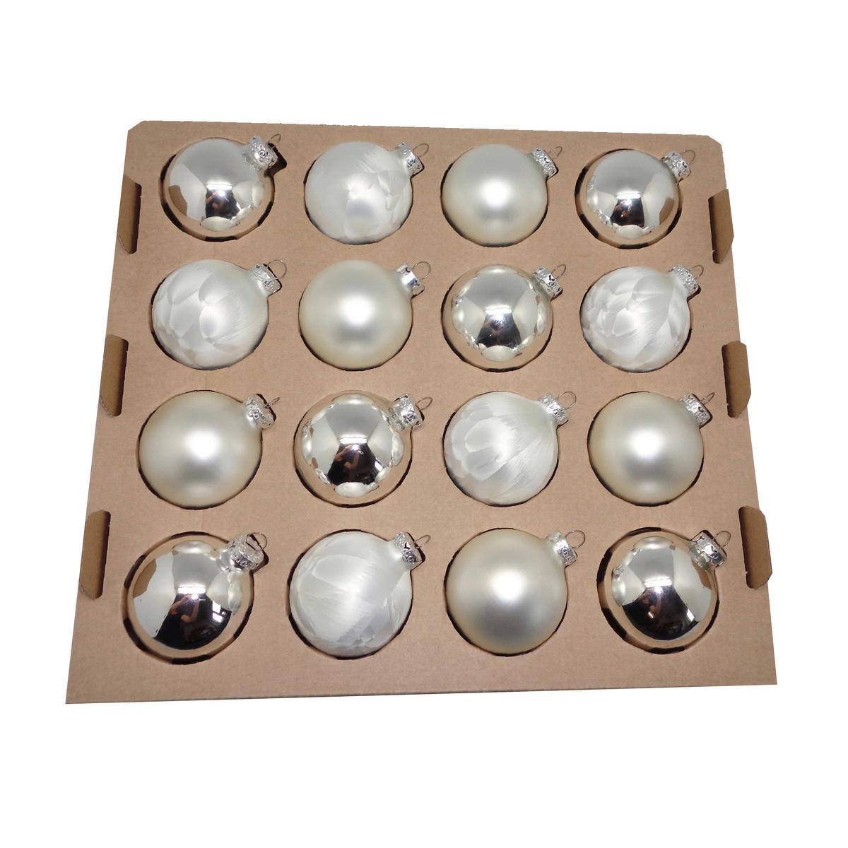 CHRISTBAUMKUGEL-SET 6 cm 16-teilig  - Silberfarben/Weiß, Basics, Glas (6cm) - X-Mas