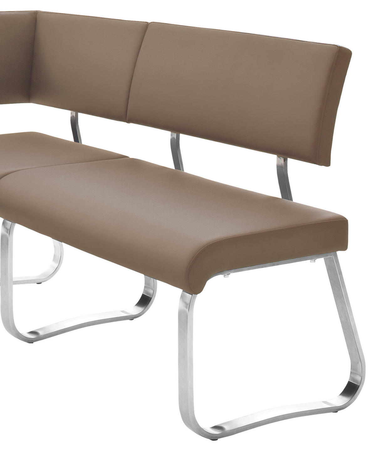 ECKBANK 200/150 cm Lederlook Edelstahlfarben, Cappuccino   - Edelstahlfarben/Cappuccino, Design, Textil/Metall (200/150cm) - Livetastic