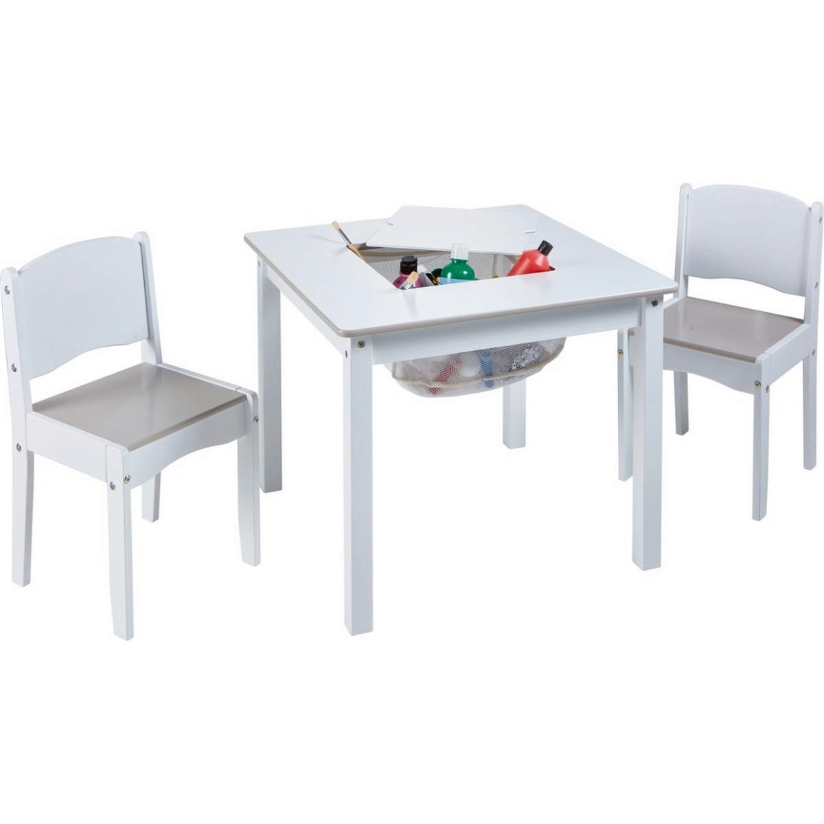 DEČJI SET ZA SEDENJE  bela, svetlosiva  prirodni materijali  - bela/svetlosiva, Osnovno, prirodni materijali (60/60/44cm)