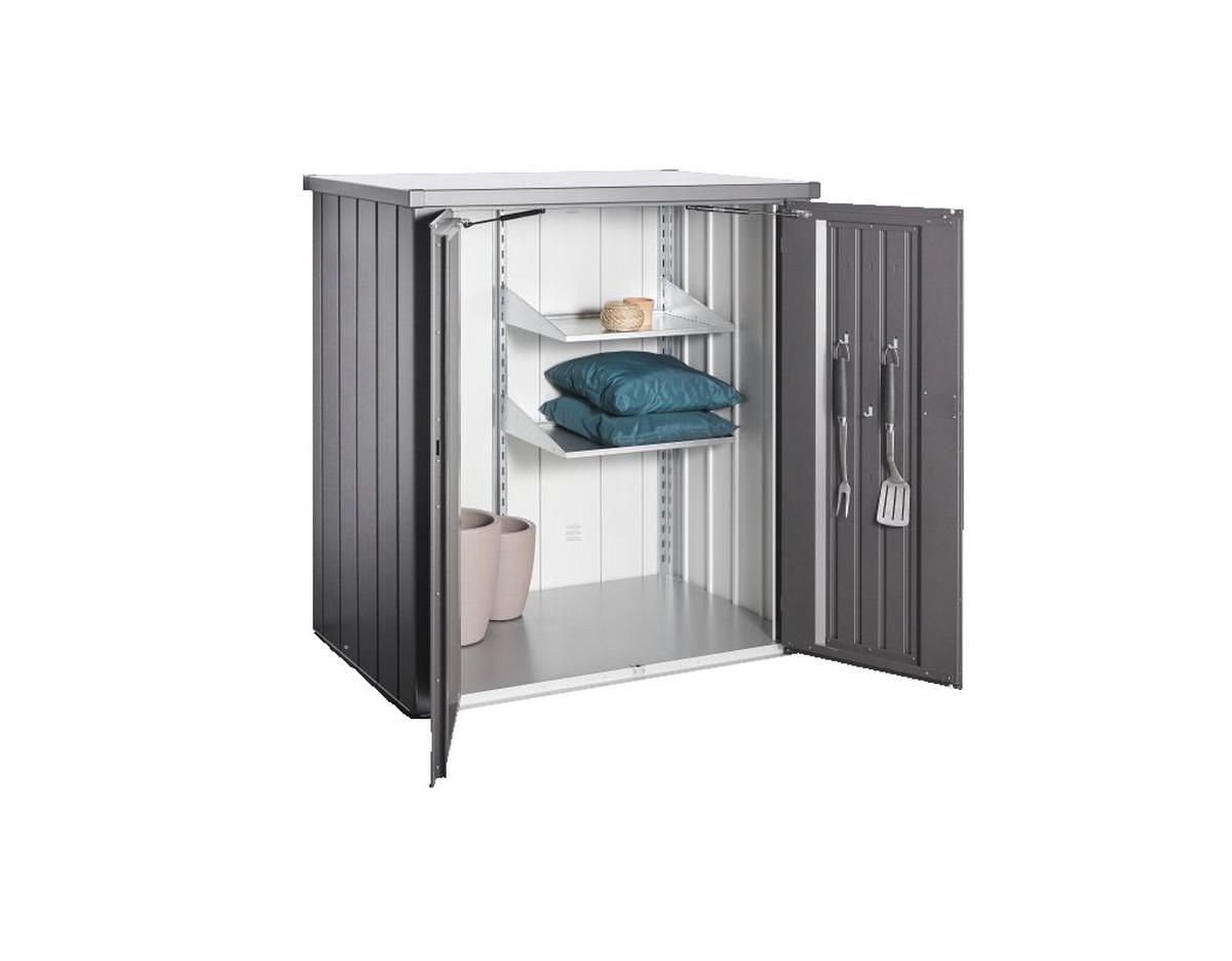 TERRASSENSCHRANK 132/140/57 cm  - Dunkelgrau, Basics, Metall (132/140/57cm) - Biohort