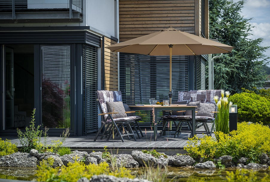 SONNENSCHIRM  350/350 cm  - Greige/Eschefarben, Basics, Textil/Metall (350/350cm) - Doppler