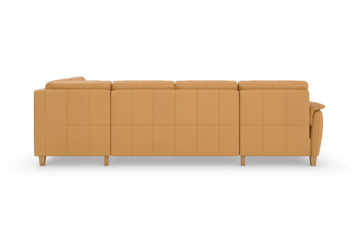 SEDACÍ SOUPRAVA, kůže, curry žlutá - barvy dubu/curry žlutá, Basics, dřevo/kůže (163/308/212cm) - Sit & More