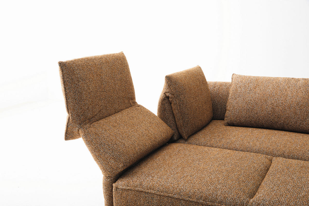 ECKSOFA Dunkelorange Chenille Rücken echt, Armteilverstellung, Relaxfunktion, Drehsitzfunktion  - Dunkelorange/Schwarz, Design, Holz/Textil (209/252cm) - Koinor