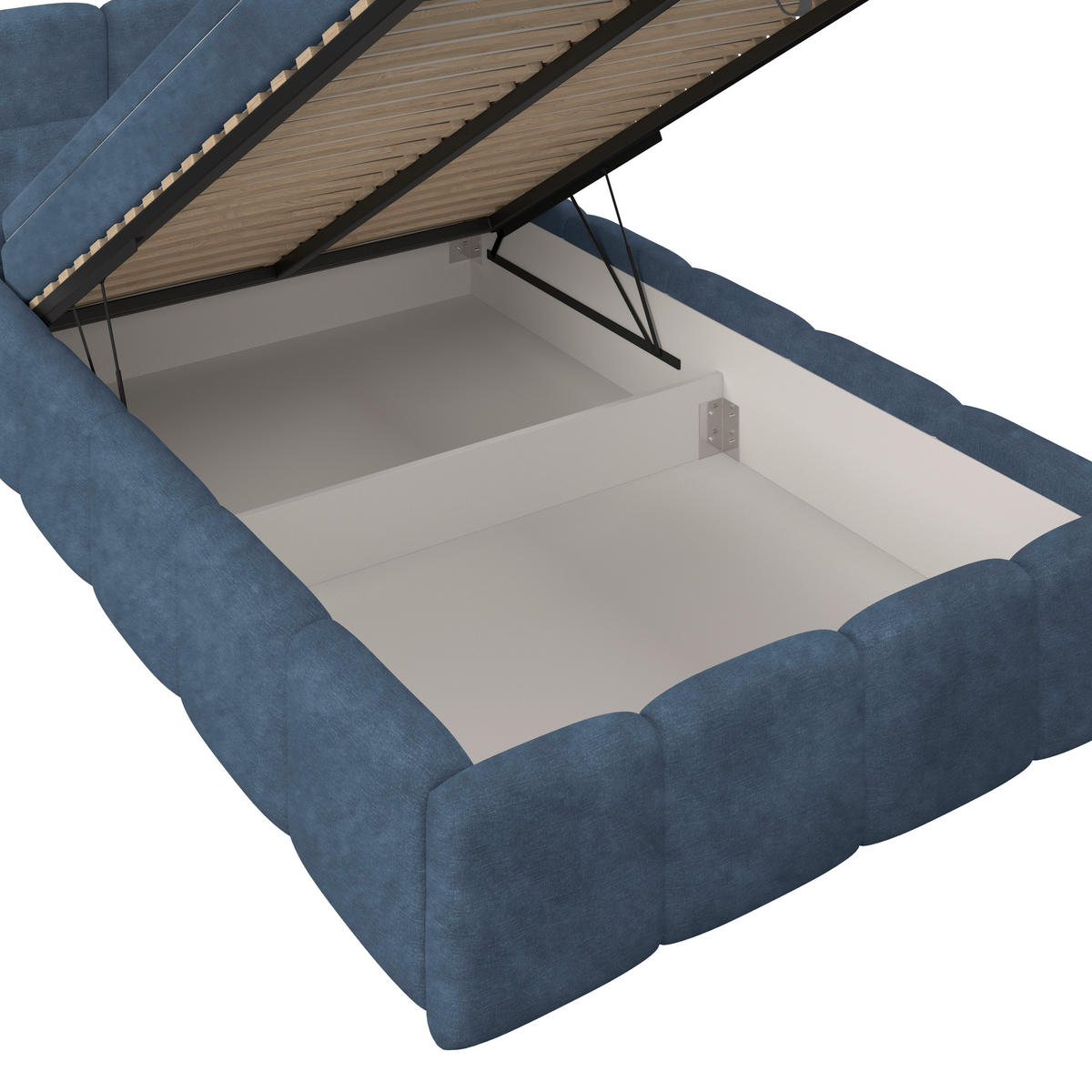 POLSTERBETT 140/200 cm,  in Blau, Matratze, Bettkasten, H3 = fest  - Blau/Schwarz, Trend, Kunststoff/Textil (140/200cm)