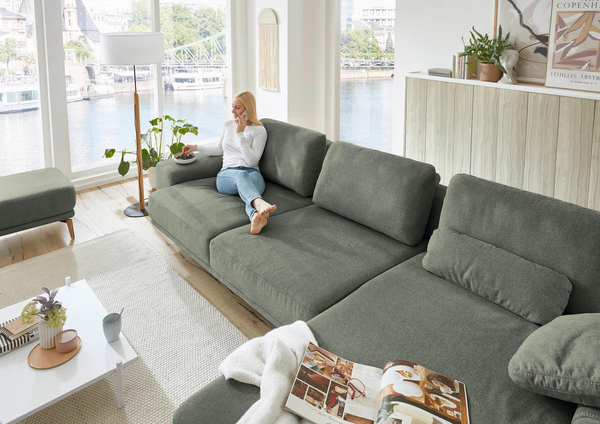 ECKSOFA in Flachgewebe Dunkelgrün  - Wildeiche/Dunkelgrün, Design, Holz/Textil (334/193cm) - Niels Andersson