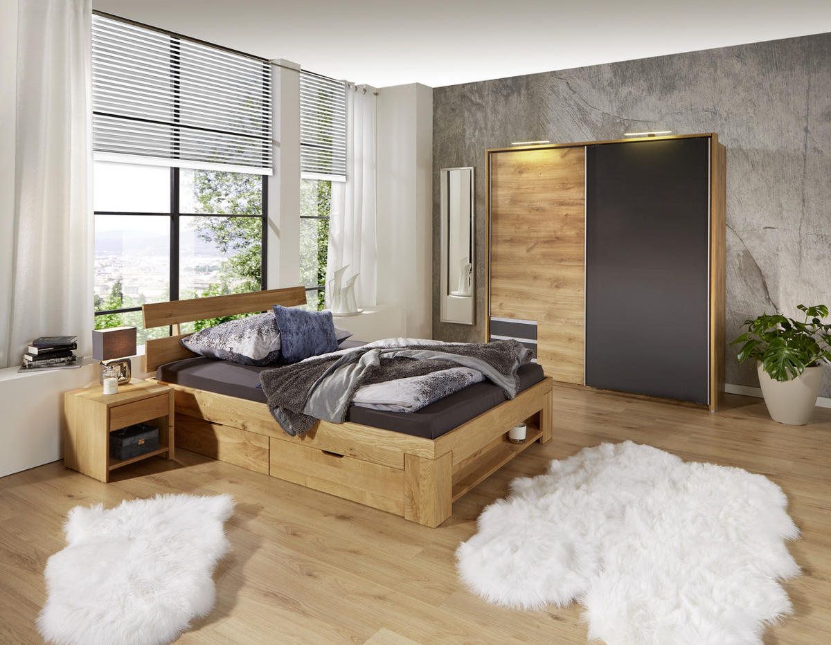 SCHWEBETÜRENSCHRANK in Eichefarben, Anthrazit  - Eichefarben/Anthrazit, Modern, Holzwerkstoff/Kunststoff (180/198/64cm) - MID.YOU