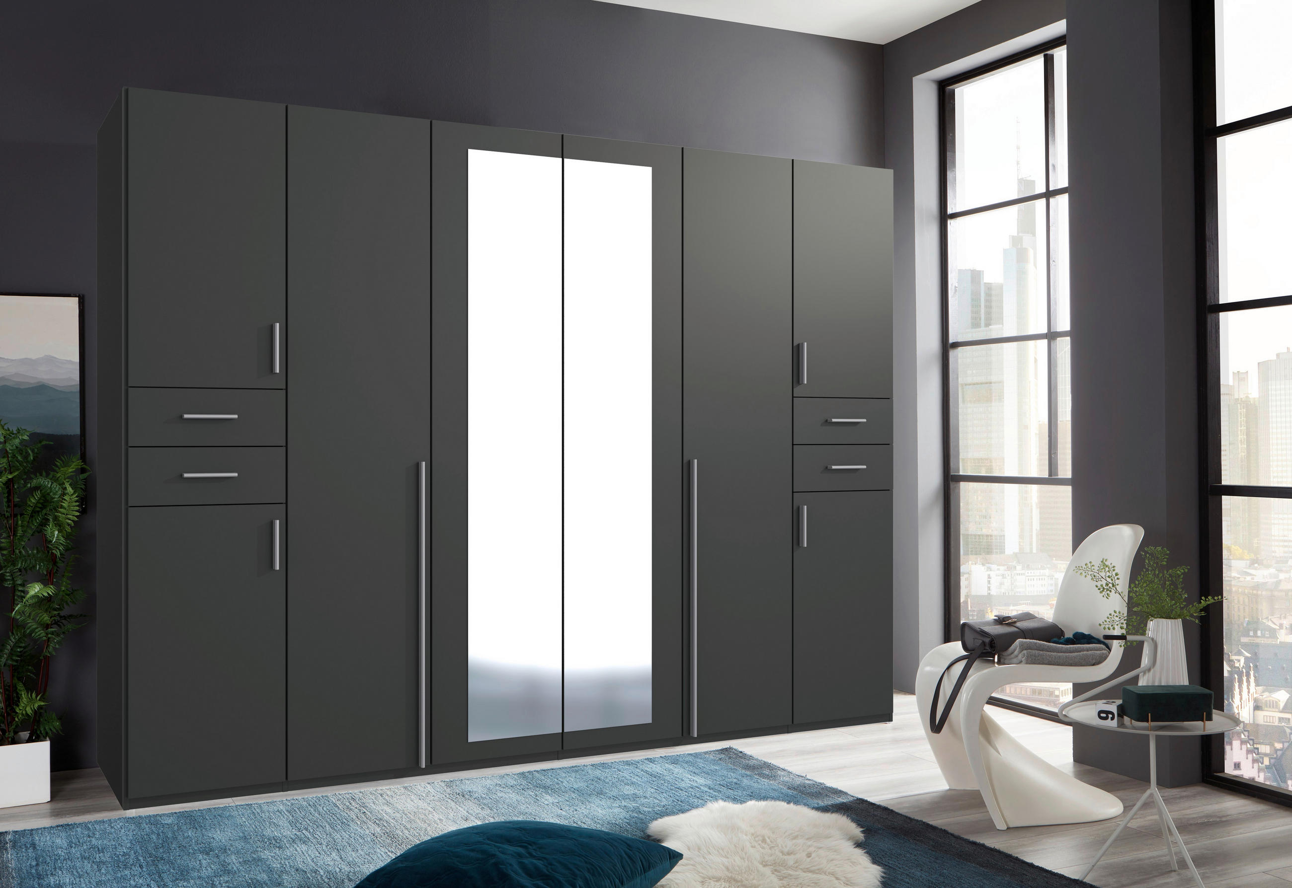 DREHTÜRENSCHRANK 270/208/58 cm 8-türig Graphitfarben  - Silberfarben/Graphitfarben, Basics, Holzwerkstoff (270/208/58cm) - MID.YOU