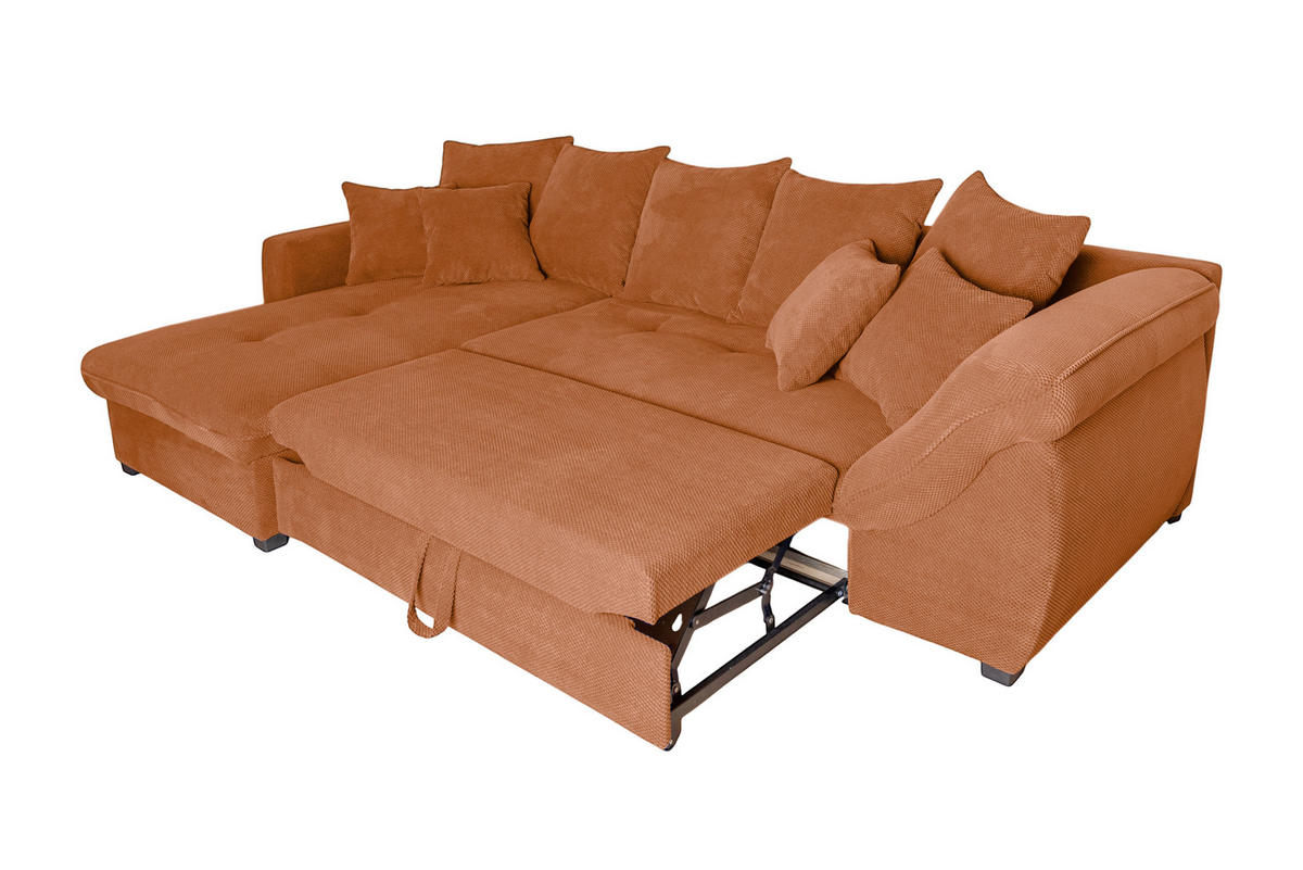 ECKSOFA LORENZO in Struktur Rostfarben Liegefläche im Originalstoff  188/302 cm  - Rostfarben/Schwarz, Design, Textil/Metall (188/302cm) - P & B