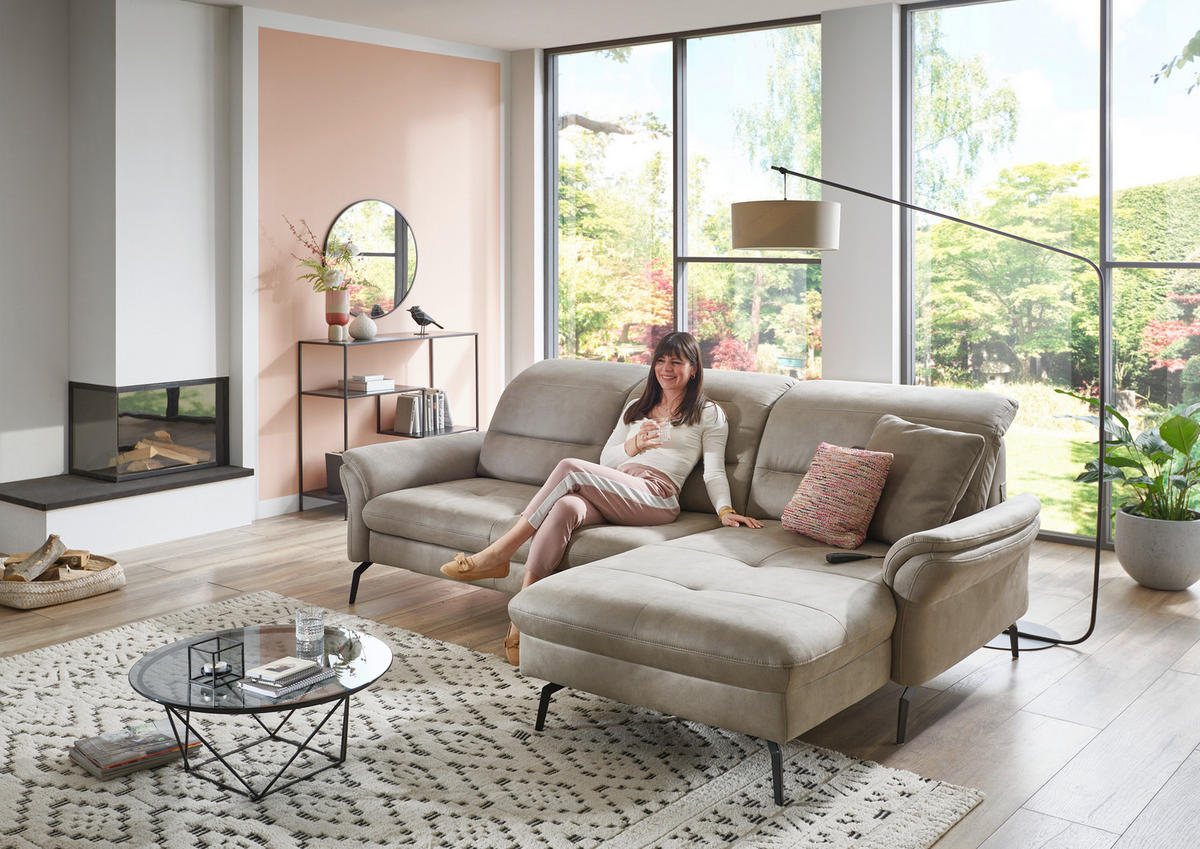 ECKSOFA in Flachgewebe Graubraun  - Graubraun/Schwarz, Konventionell, Textil/Metall (260/181cm) - Beldomo Speed