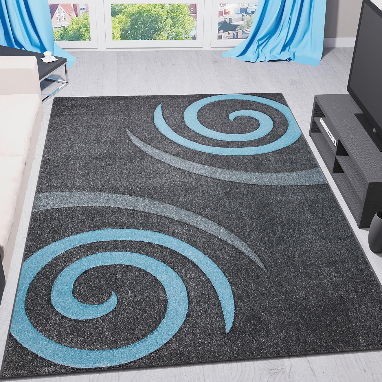 Webteppich Blau Naturfaser Cascada Plus 120x170 cm