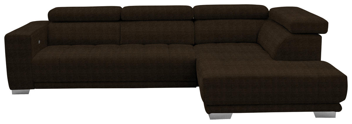 ECKSOFA in Mikrofaser Dunkelbraun  - Chromfarben/Dunkelbraun, Design, Textil/Metall (301/207cm) - Xora
