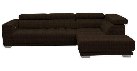 ECKSOFA in Mikrofaser Dunkelbraun  - Chromfarben/Dunkelbraun, Design, Textil/Metall (301/207cm) - Xora