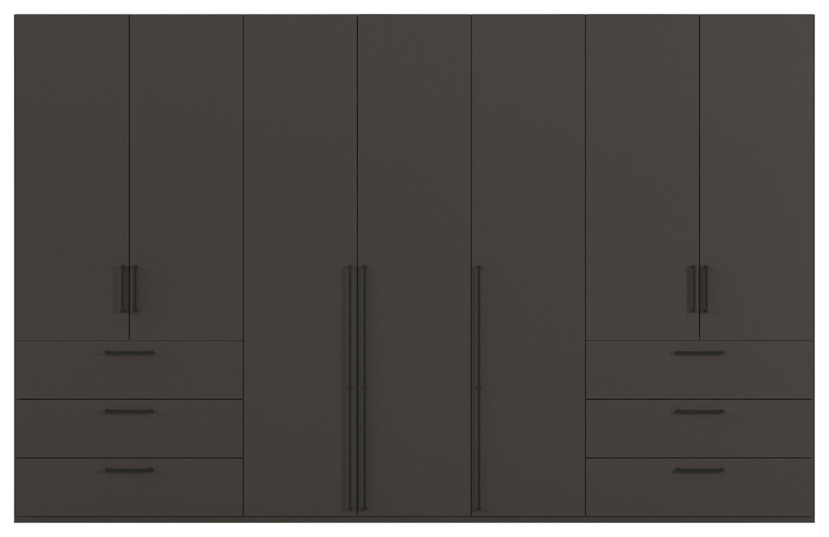 DREHTÜRENSCHRANK 350/223/61 cm,  in Graphitfarben, 7-türig  - Schwarz/Graphitfarben, Basics, Holzwerkstoff/Metall (350/223/61cm) - Novel