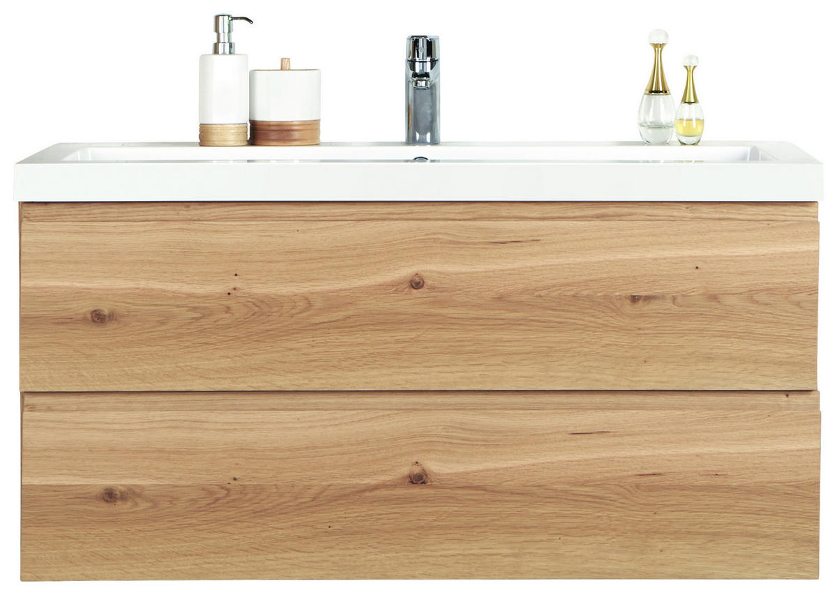 WASCHTISCHKOMBI 106 cm  - Eichefarben/Weiß Hochglanz, MODERN, Holz/Holzwerkstoff (106cm) - Novel