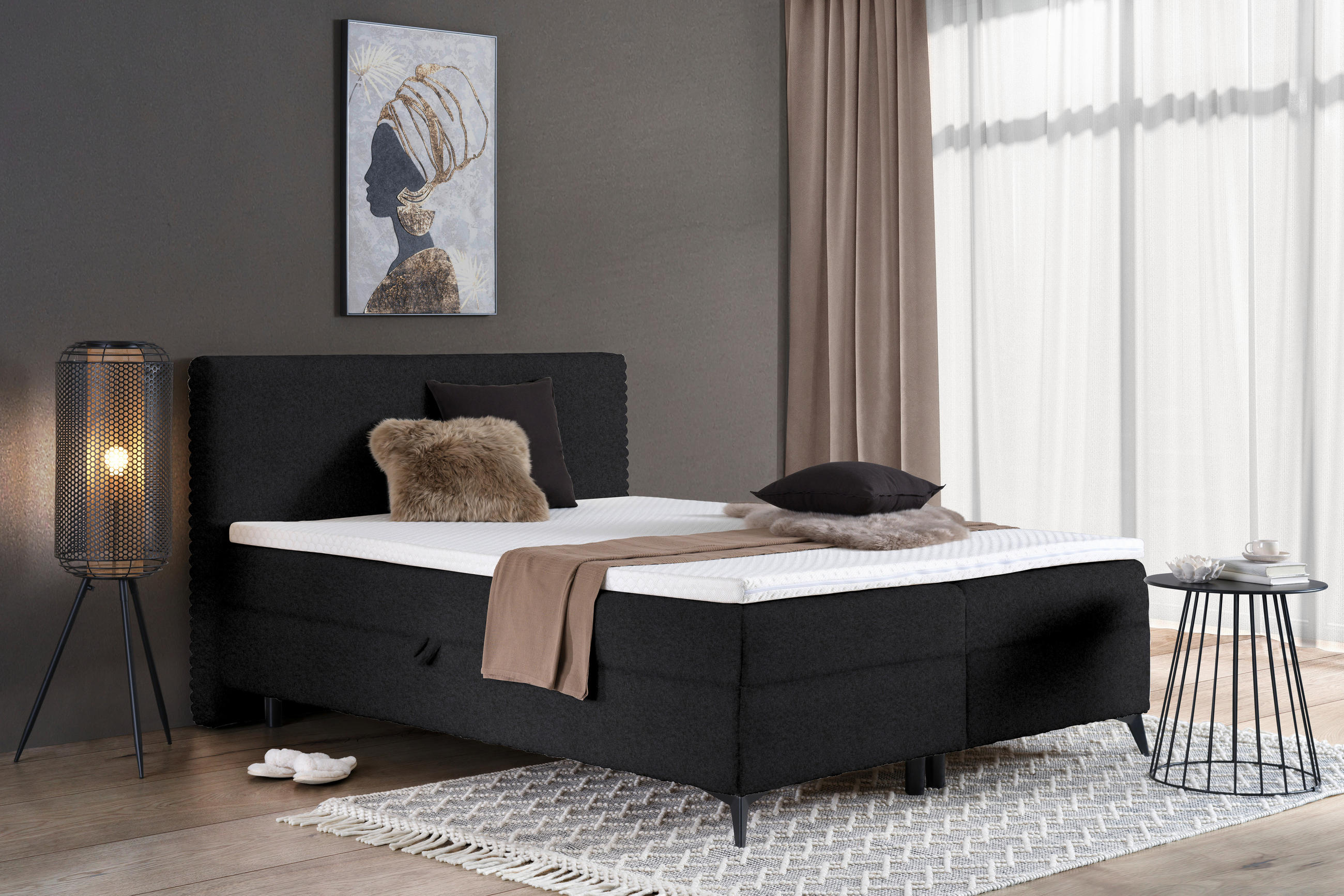 BOXBETT 160/200 cm  in Anthrazit  - Anthrazit/Schwarz, Design, Holz/Holzwerkstoff (160/200cm) - Xora