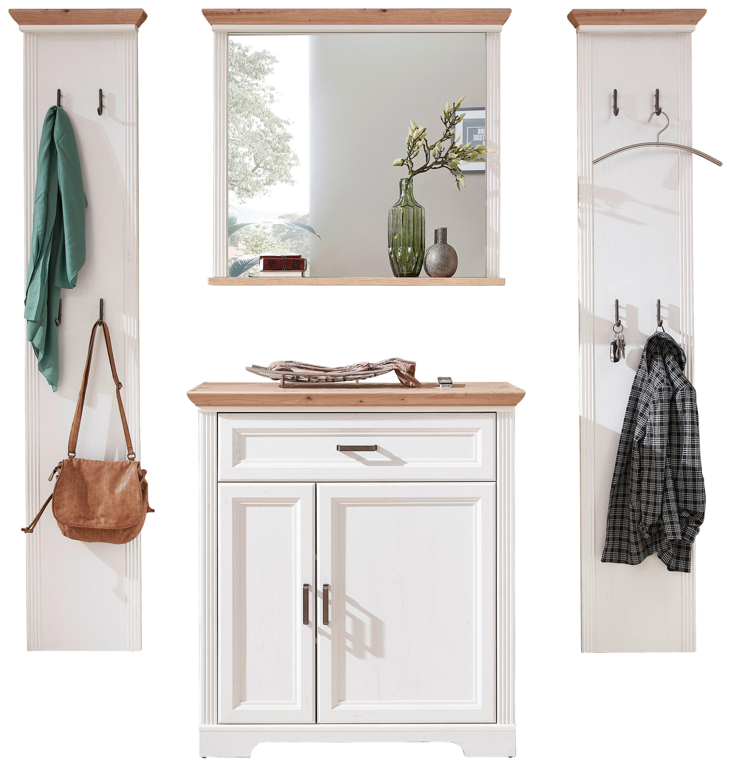 GARDEROBE 4-teilig  in 223/204/41 cm  - Weiß/Eiche Artisan, ROMANTIK / LANDHAUS, Holzwerkstoff (223/204/41cm) - Landscape