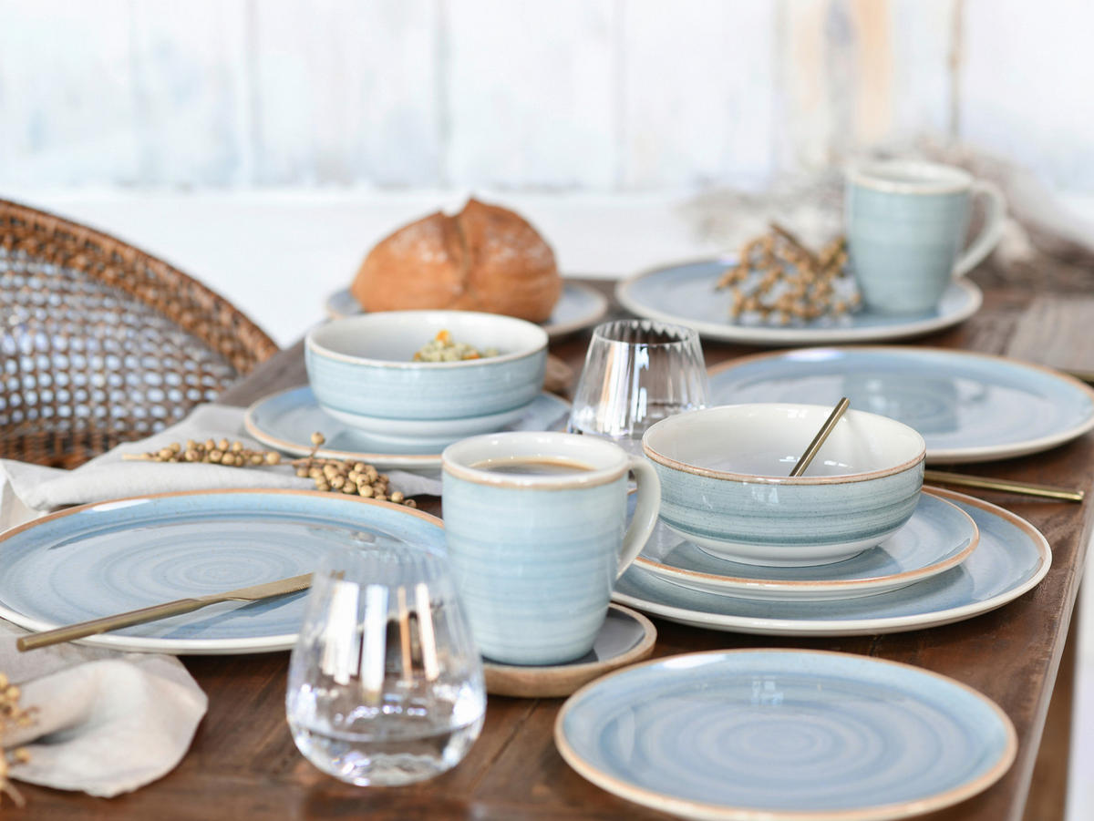 KOMBISERVICE Caoba 16-teilig  - Azurblau/Creme, Basics, Keramik - Creatable