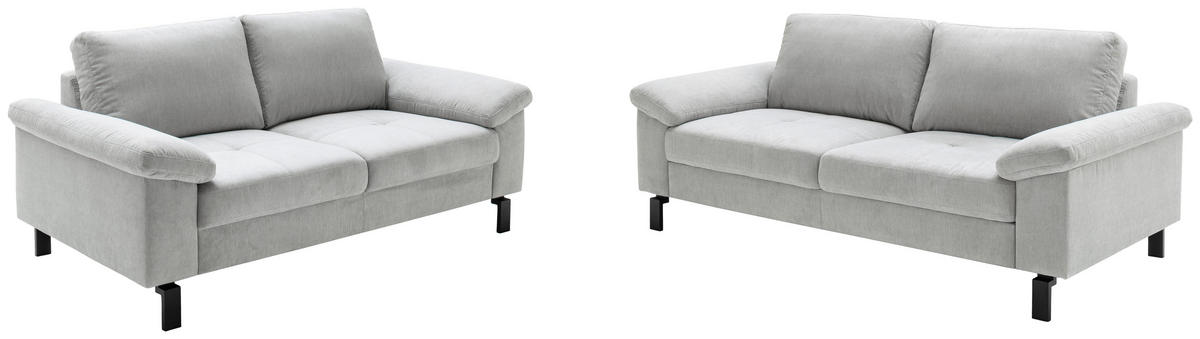 2,5-SITZER in Velours Silberfarben  - Silberfarben/Schwarz, Design, Textil/Metall (206/86/97cm) - Pure Home Lifestyle