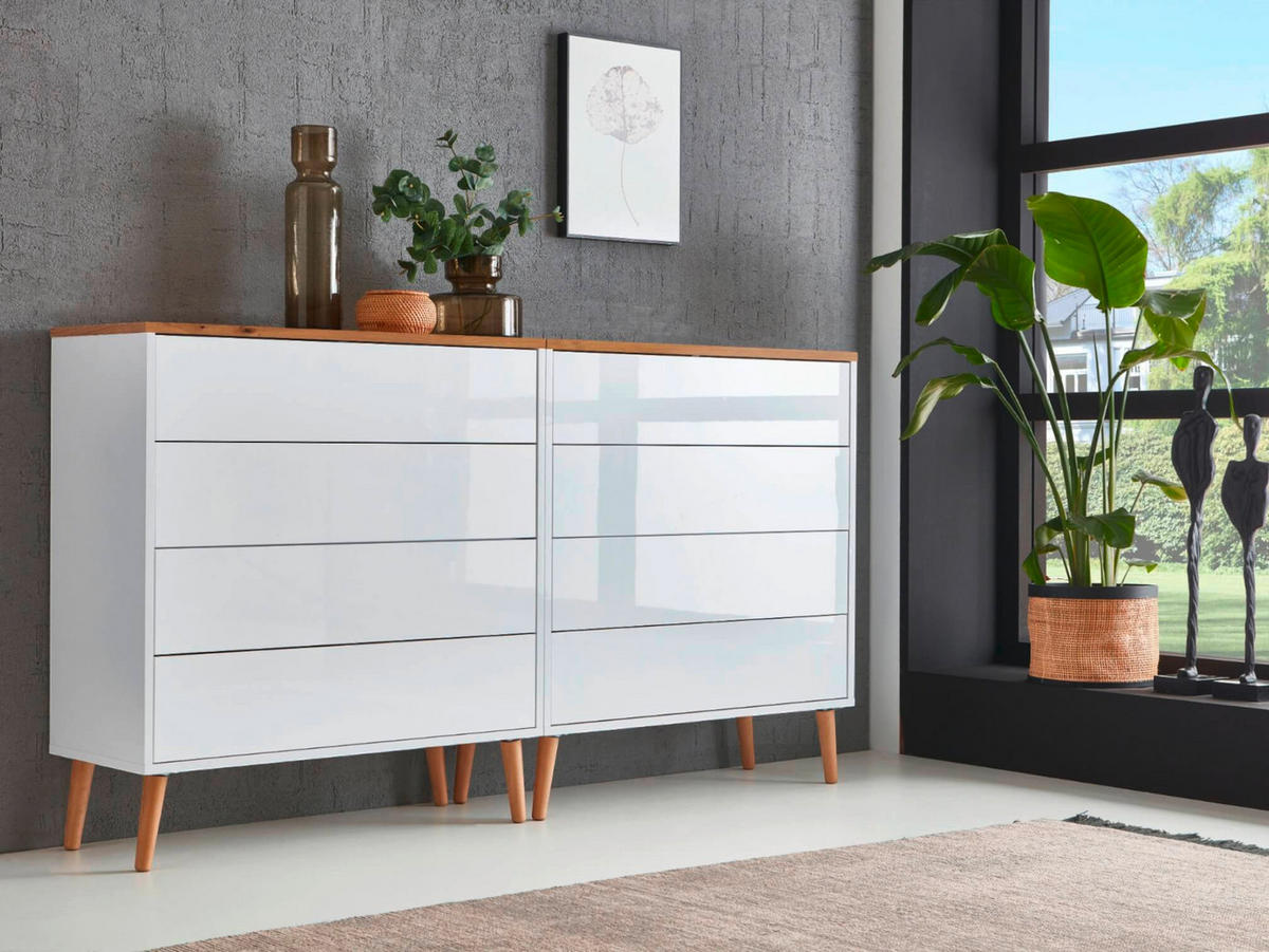 SIDEBOARD Mailand Set 1 + HF  in 158/86/33 cm  - Weiß Hochglanz/Eiche Artisan, MODERN, Holz/Holzwerkstoff (158/86/33cm) - MID.YOU