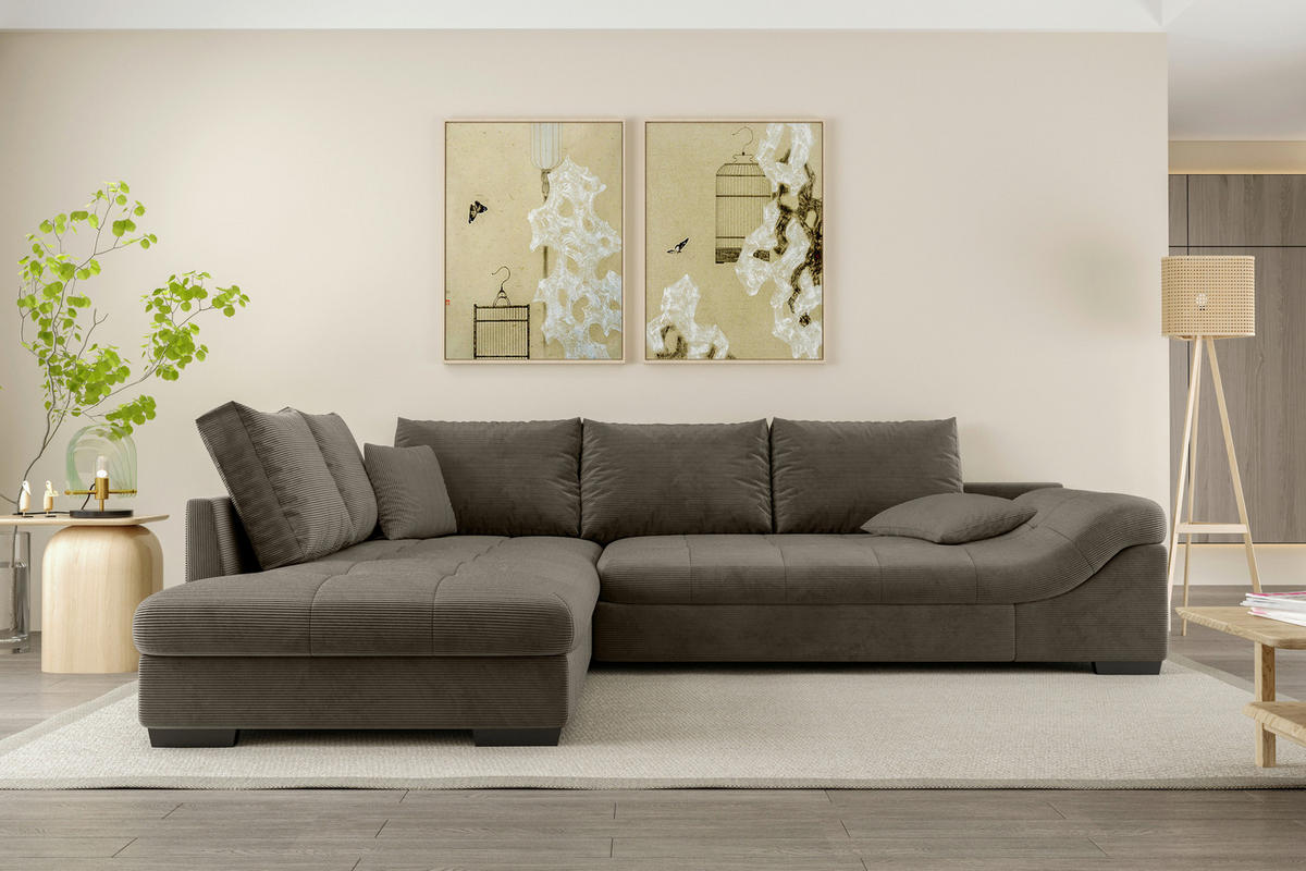ECKSOFA in Cord Taupe  - Taupe/Schwarz, Konventionell, Holz/Textil (202/298cm) - MID.YOU