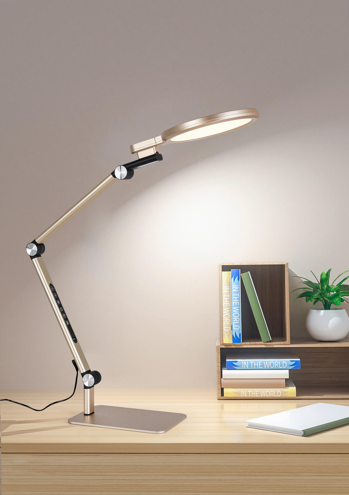 LED-SKRIVBORDSLAMPA 98/20/22,5 cm   - vit/champagne, Design, metall/plast (98/20/22,5cm) - Novel