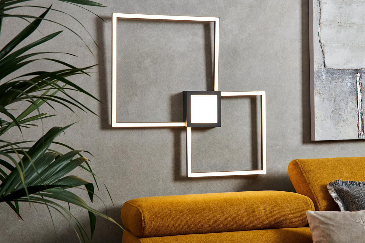 STROPNÉ LED SVIETIDLO, 65/65/5 cm - antracitová, Design, kov/plast (65/65/5cm) - Novel