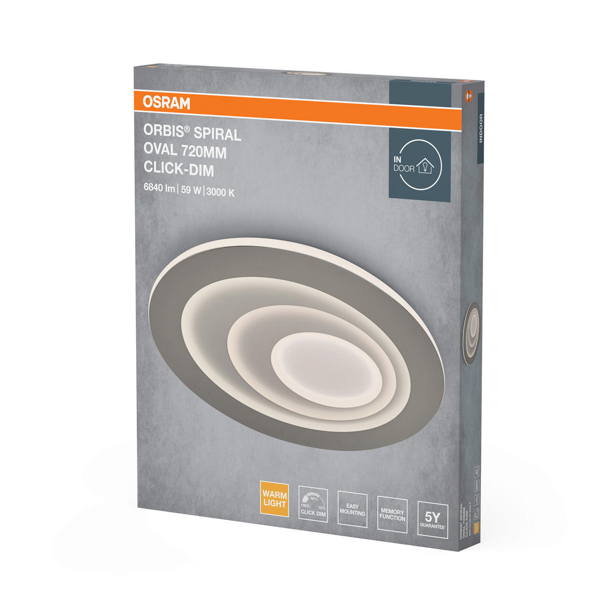 LED-DECKENLEUCHTE Orbis Spiral 58/72/5,6 cm   - Grau, Design, Kunststoff/Metall (58/72/5,6cm) - Osram