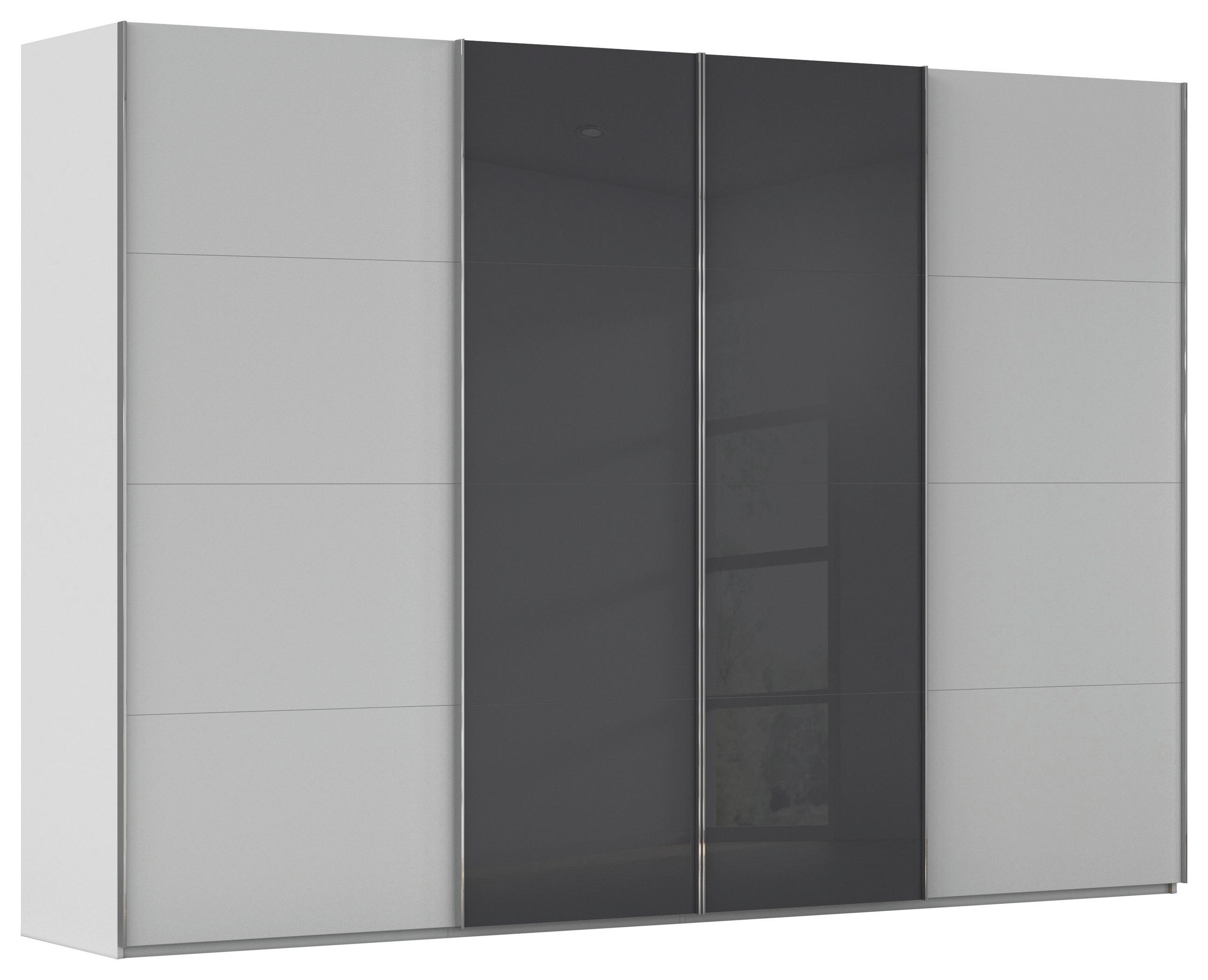 SCHWEBETÜRENSCHRANK 316/223/68 cm 4-türig Grau, Schwarz  - Chromfarben/Schwarz, KONVENTIONELL, Glas/Holzwerkstoff (316/223/68cm) - Novel