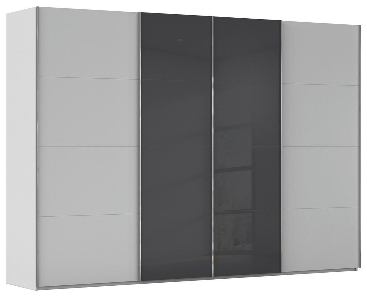 SCHWEBETÜRENSCHRANK 316/235/68 cm 4-türig Grau, Schwarz  - Chromfarben/Schwarz, KONVENTIONELL, Glas/Holzwerkstoff (316/235/68cm) - Novel