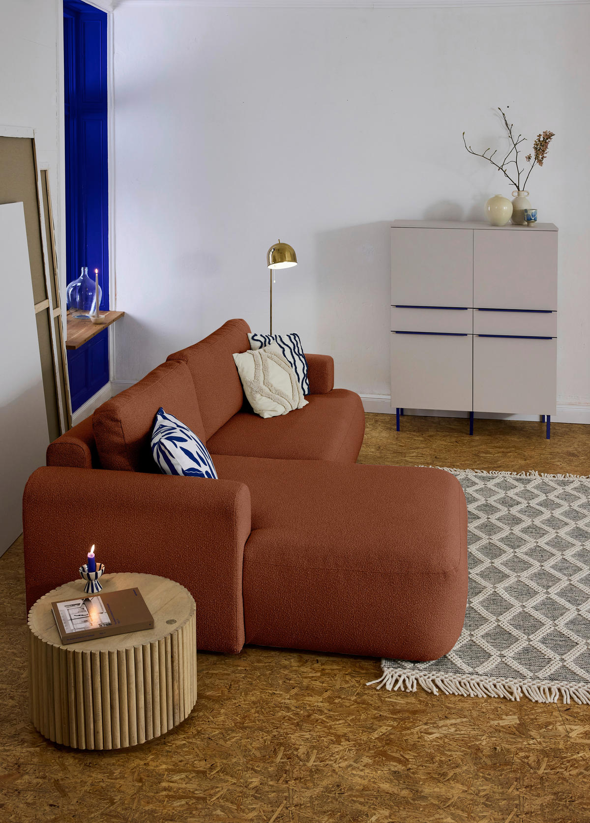 ECKSOFA Rostfarben Bouclé Rückenkissen, Rücken echt  - Rostfarben/Schwarz, KONVENTIONELL, Kunststoff/Textil (170/257cm) - Tom Tailor