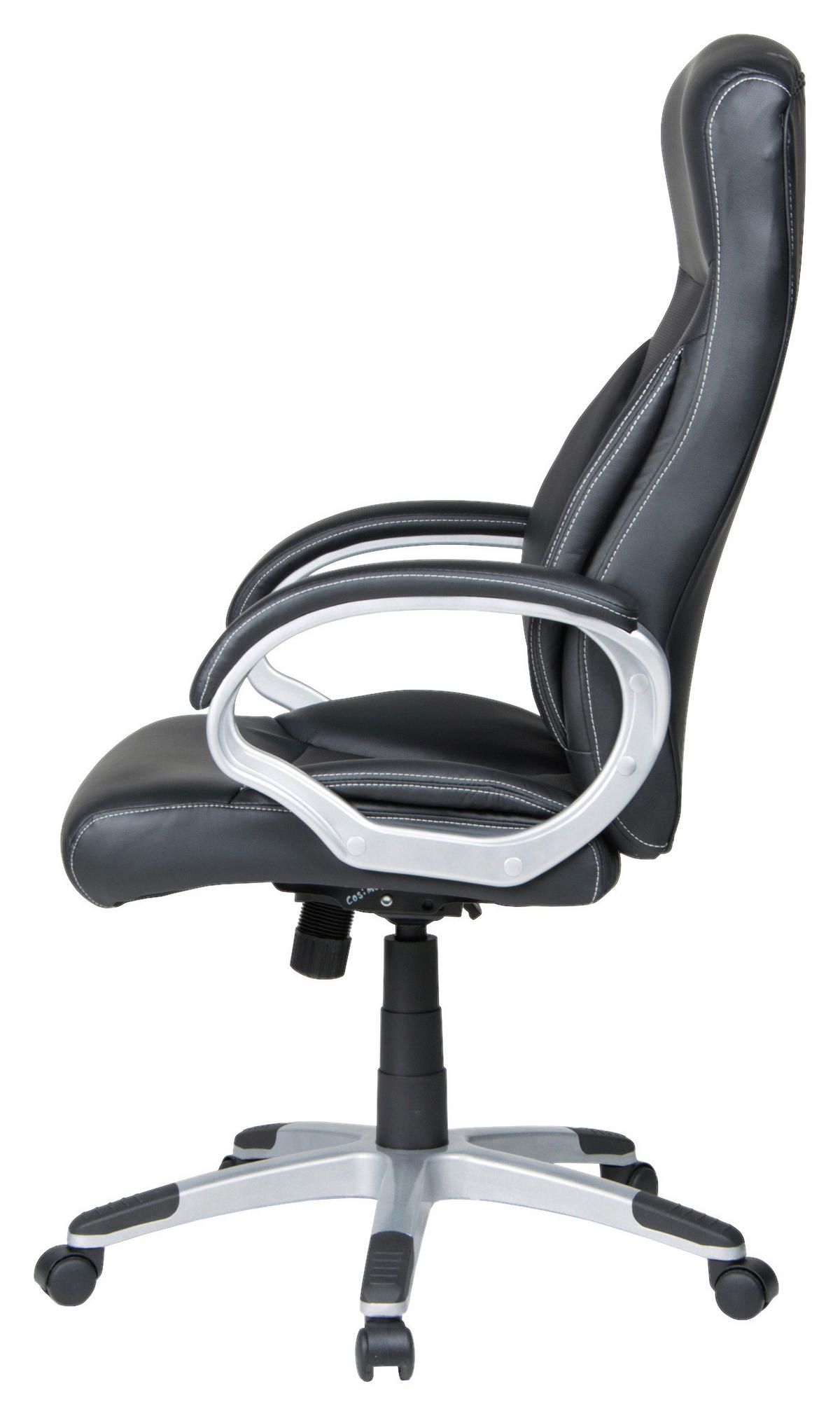 CHEFSESSEL Lederlook Schwarz  - Silberfarben/Schwarz, KONVENTIONELL, Kunststoff/Textil (65/114-122/65cm) - Boxxx