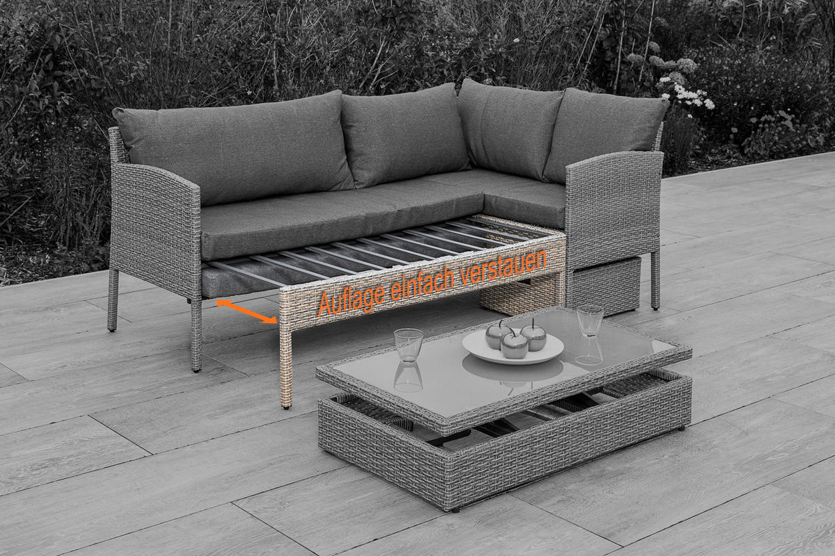 LOUNGEGARNITUR  190/113 cm  Stahl  - Beige, MODERN, Glas/Kunststoff (190/113cm) - Gardenson