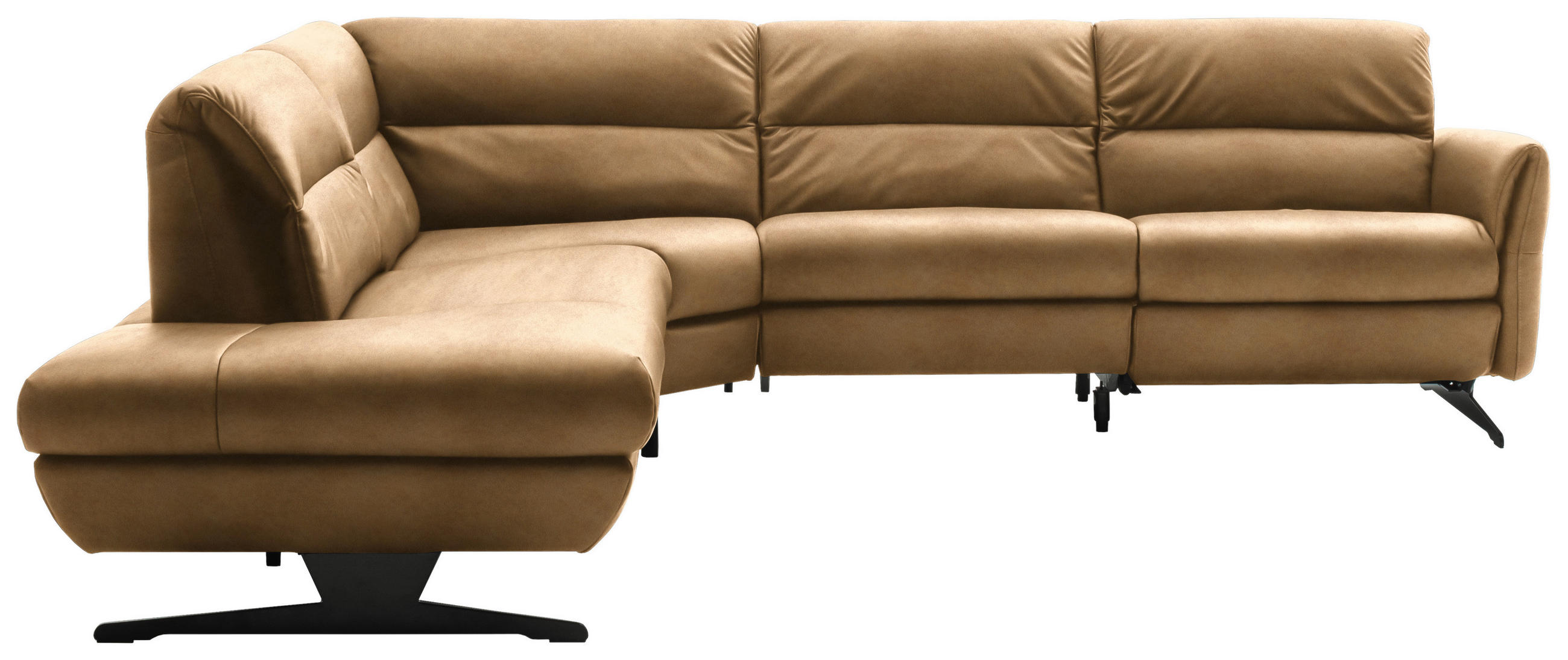 ECKSOFA in Echtleder Honig  258/286 cm  - Schwarz/Honig, Design, Leder/Metall (258/286cm) - Schöner Wohnen