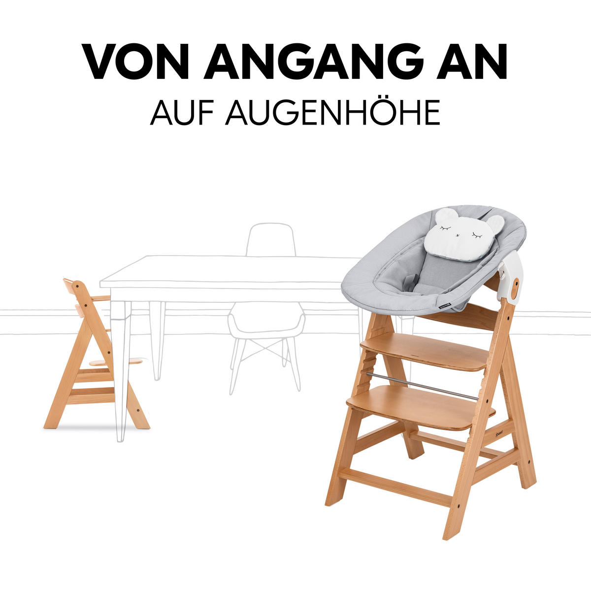 HOCHSTUHL-SET Apha Newborn Set Naturfarben, Hellgrau Nature Grey  - Hellgrau/Naturfarben, Basics, Holz/Textil (65/93,5/49cm) - Hauck