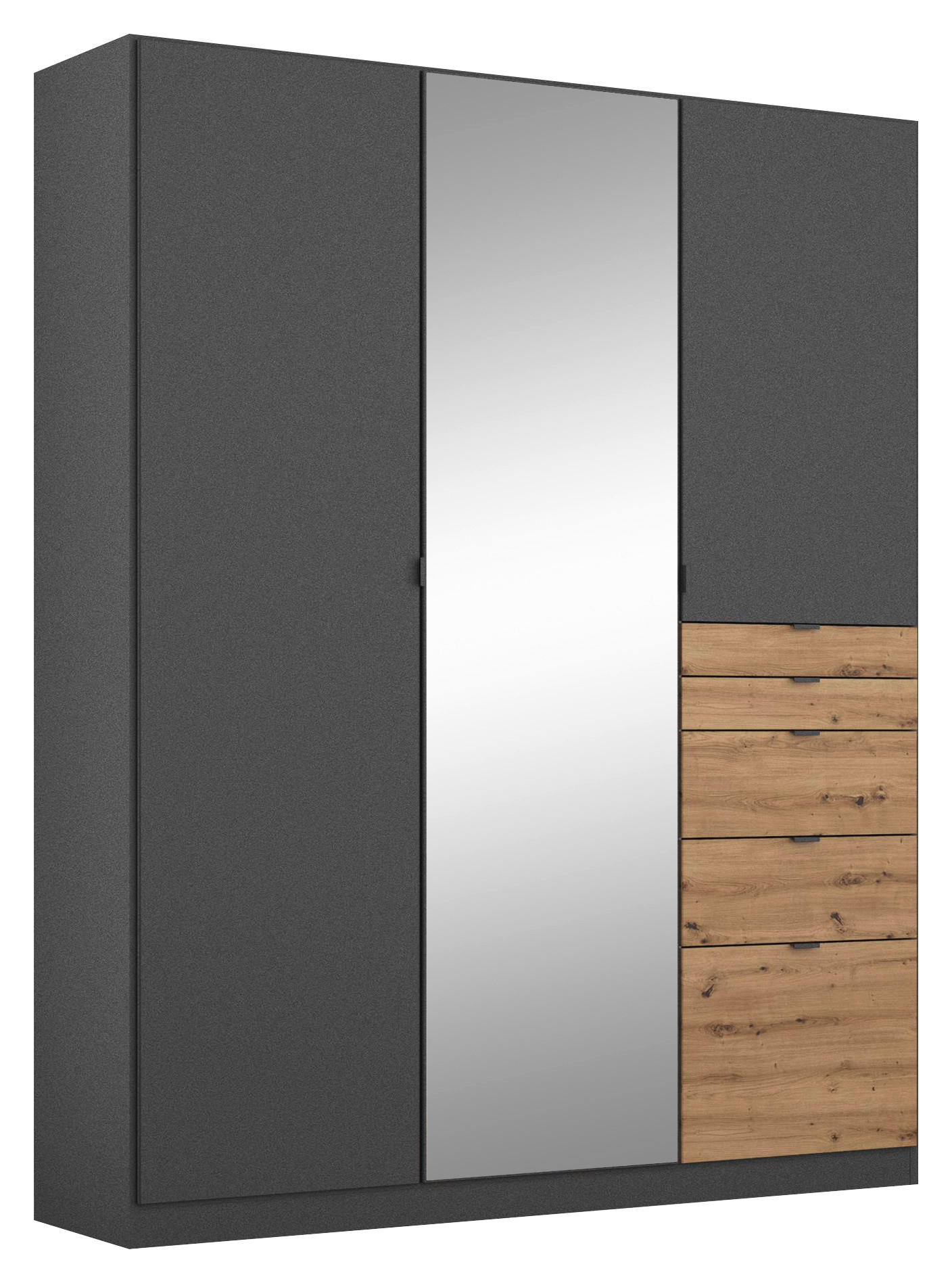 DREHTÜRENSCHRANK 136/197/54 cm 3-türig Eichefarben, Dunkelgrau  - Dunkelgrau/Eichefarben, MODERN, Holzwerkstoff (136/197/54cm) - Rauch Möbel