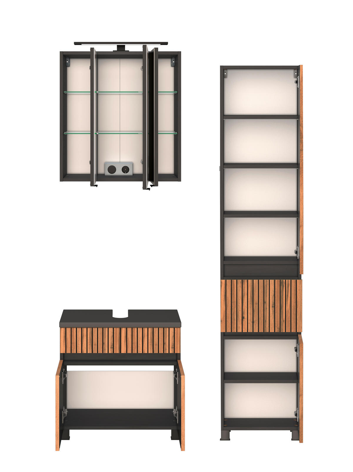 BADEZIMMER  in 100 cm  - Eiche Wotan/Graphitfarben, KONVENTIONELL, Glas/Holzwerkstoff (100cm) - Xora